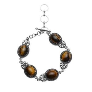 Tiger's Eye Toggle Clasp Bracelet in Black Oxidized Silvertone (8.00 In)